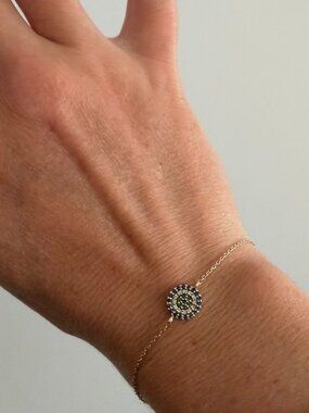 Sydney Evan 14K Gold Evil Eye Bracelet Diamond Sapphire Emerald 6.5"